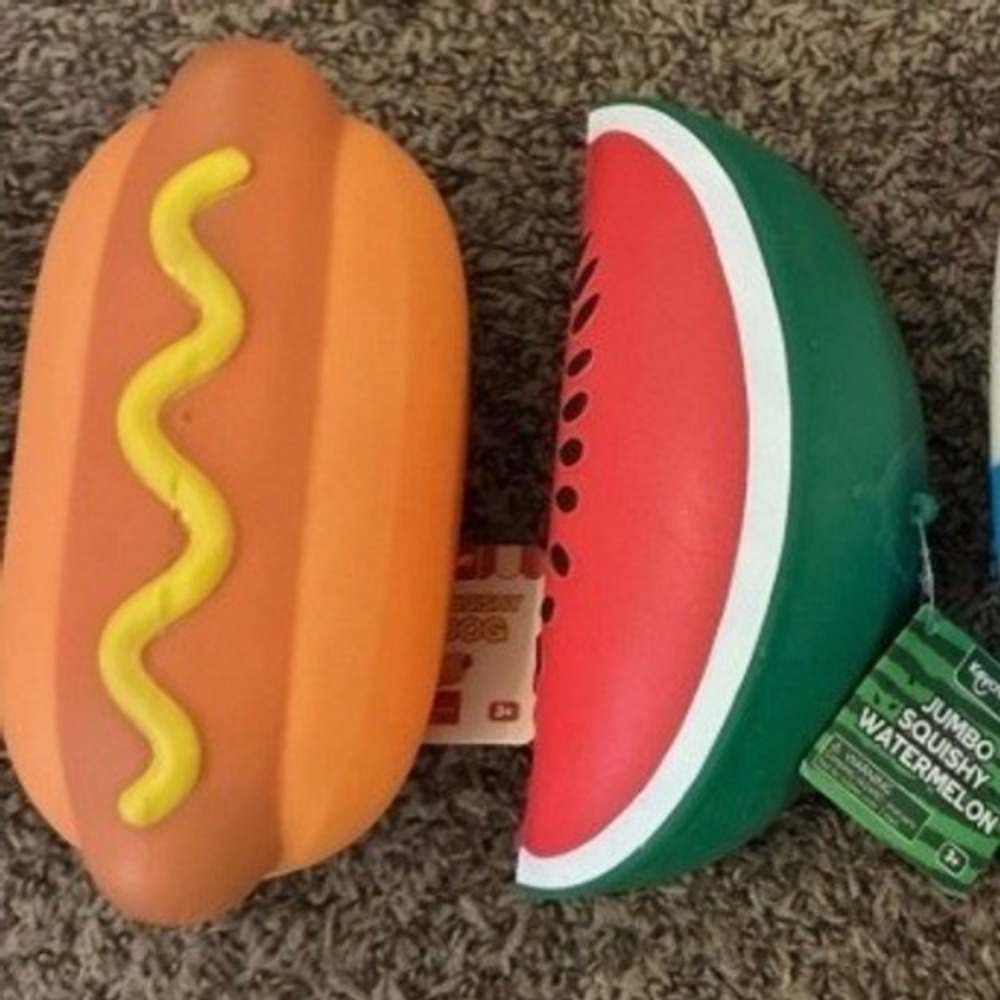 Keycraft Jumbo Squishy Toy Set Hot Dog and Watermelon Slow Rise Sensory Toys NEW
